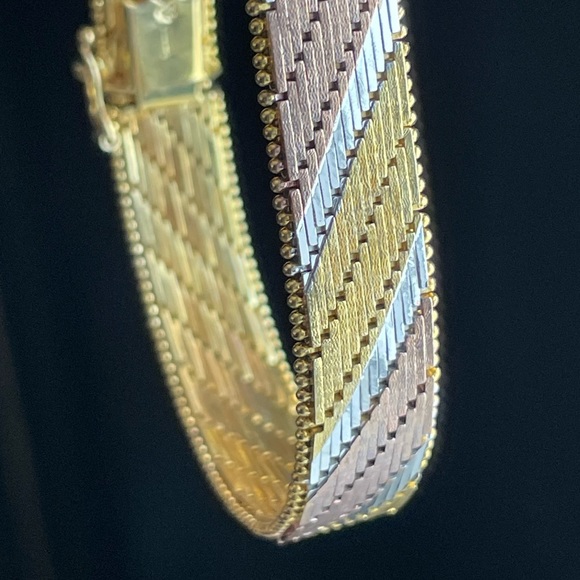 Milor sterling silver Multi Sterling Silver Gold Herringbone Cuff Bracelet - Picture 7 of 14